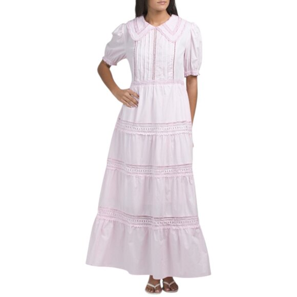 SOLITAIRE Short Sleeve Lace Collar Tiered Maxi Dress